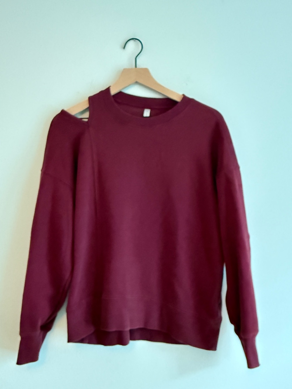 Fabletics Burgundy Cutout Shoulder Crew Sweatshirt